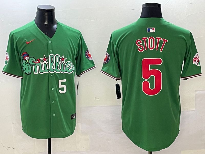 Men Philadelphia Phillies #5 Stott Green Three generations Joint Name Game 2025 Nike MLB Jersey style 2->philadelphia phillies->MLB Jersey